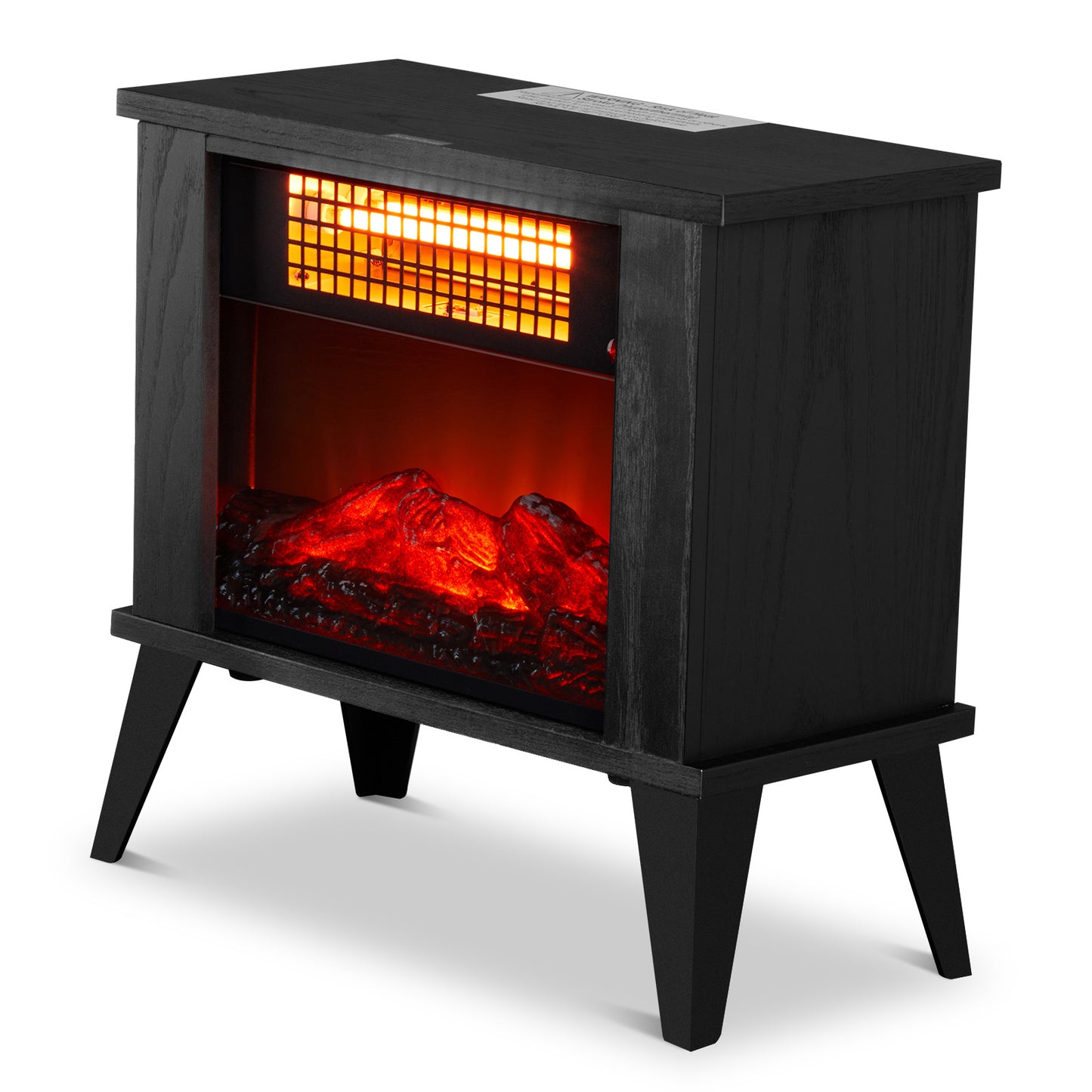 ZOKOP HT1287B 120V 1000W 15in Fireplace Black Wood Free-standing - Quartz Tube - 2nd Gear Temperature Control - With Fake Firewood - Single Color